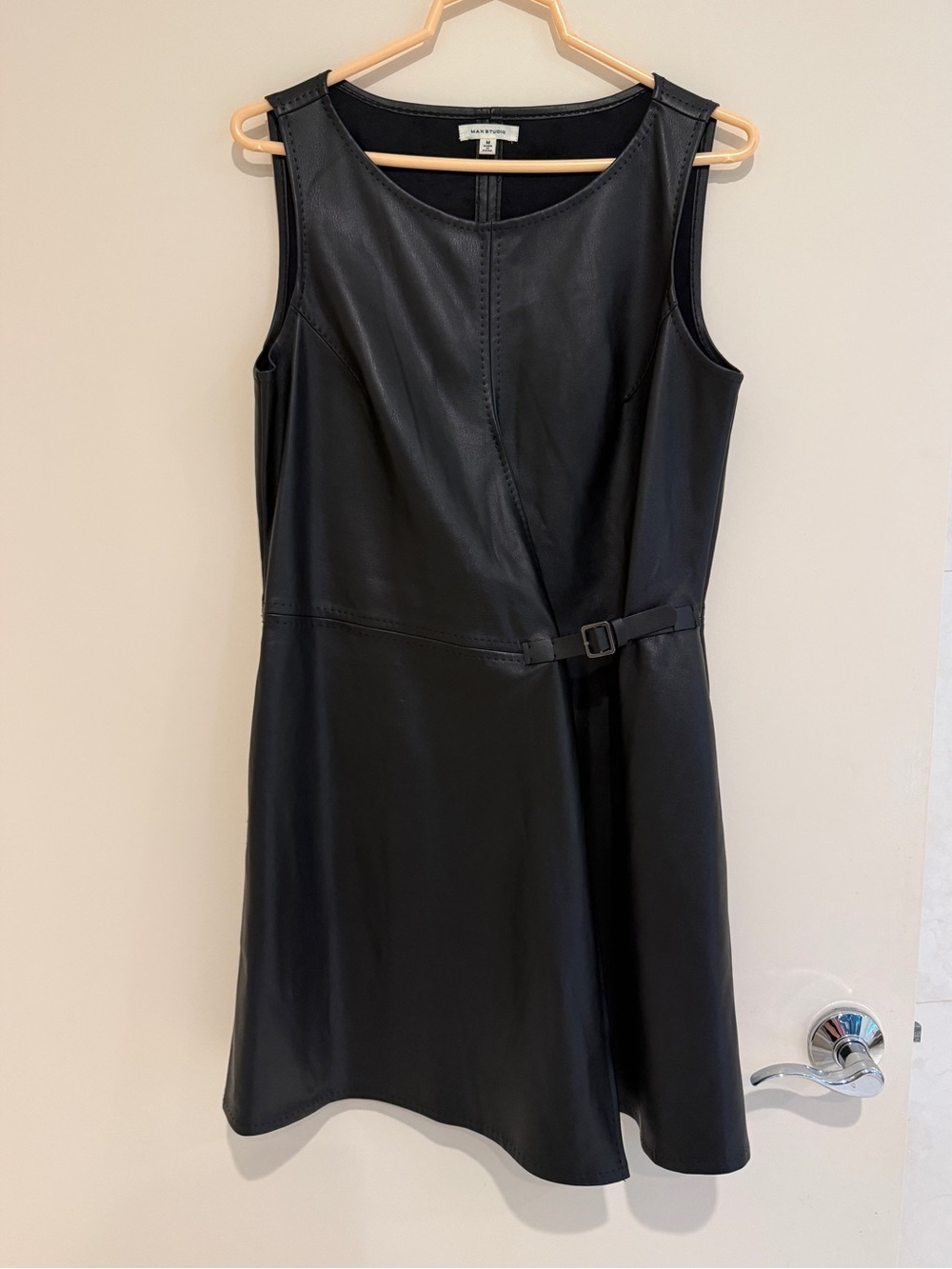 Max studio Black Faux-Leather Sleeveless A-Line Dress